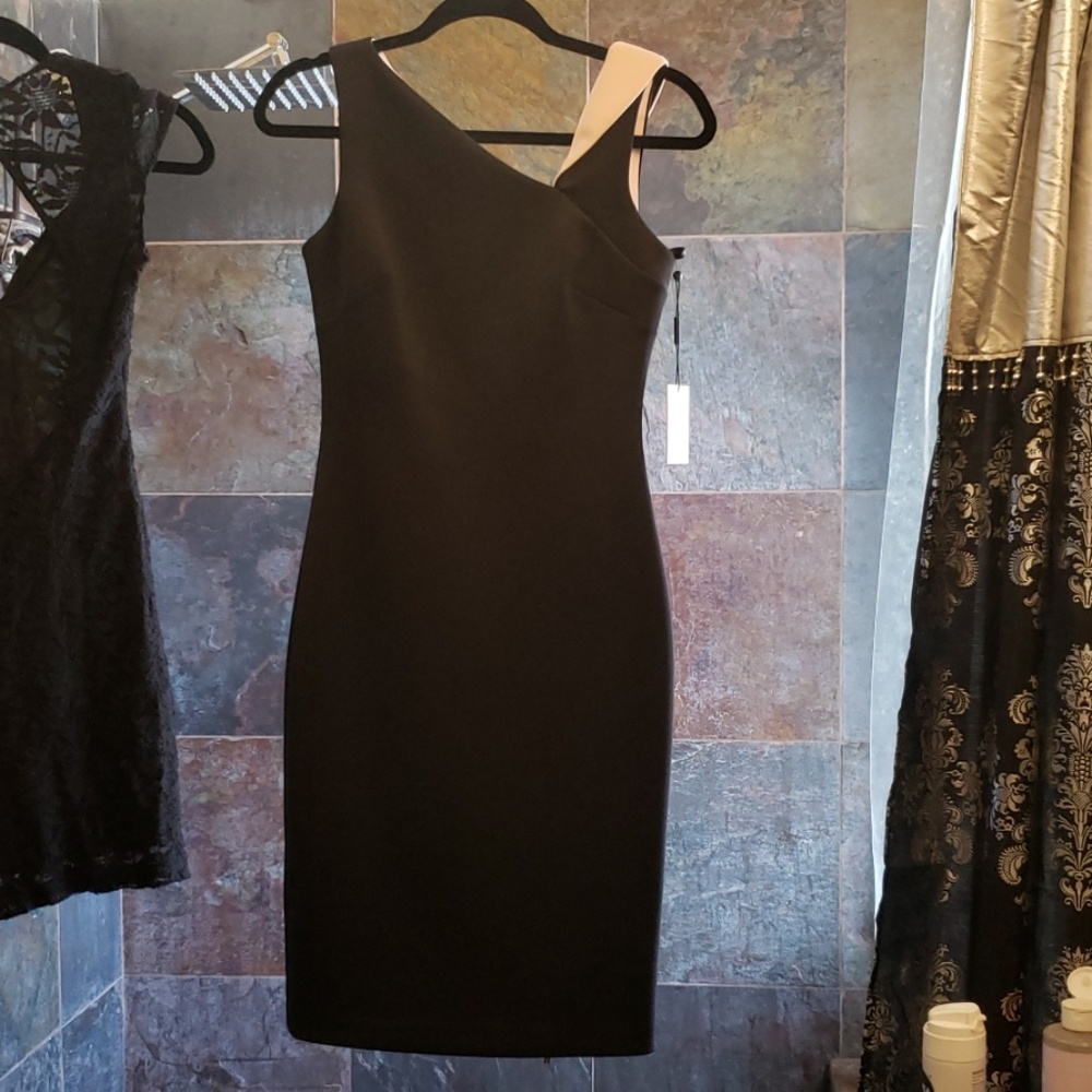 Calvin Klein Black & Nude Asymmetrical Midi Dress